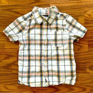 OshKosh B’Gosh Boys Size 5 Button Up Down Short Sleeve Dress Shirt Plaid EUC!